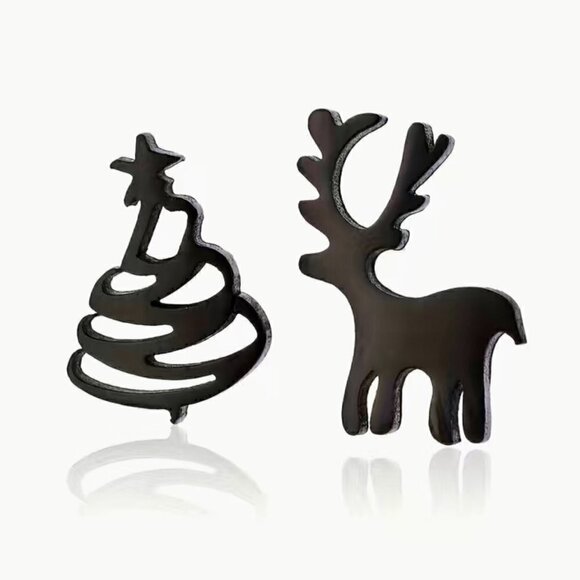 Tiny Reindeer and Christmas Tree Stainless Steel Stud Small Earrings #1144 - Picture 9 of 9